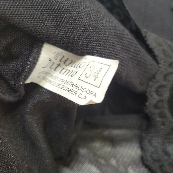 Munao Intimo Lingerie Women 34 Small Slip Black Short Open Front Lace Padded Top - Picture 5 of 12